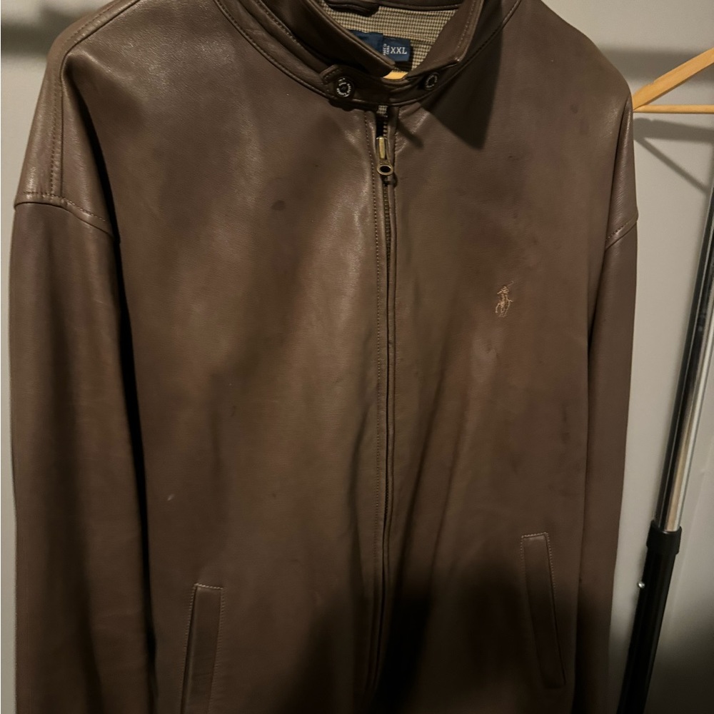 Gently used leather Polo jacket. Classic vintage style, casual men jacket.
